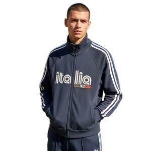 Roma Italia Athletic Track Jacket S Navy Blue Long Sleeves Embroidered Stripes